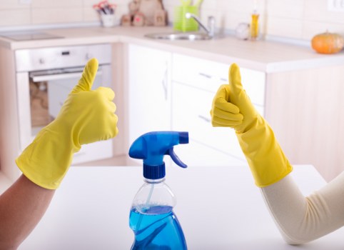 Living room sofa cleaning with vacuum and upholstery care tools
