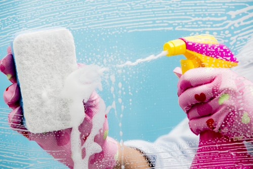 Specialist carpet cleaners treating high-traffic carpet areas